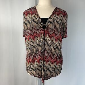 Lane Bryant Top Plus Size 22 24 Tan Chevron Layered Pleated Fairy Whimsigoth Y2K